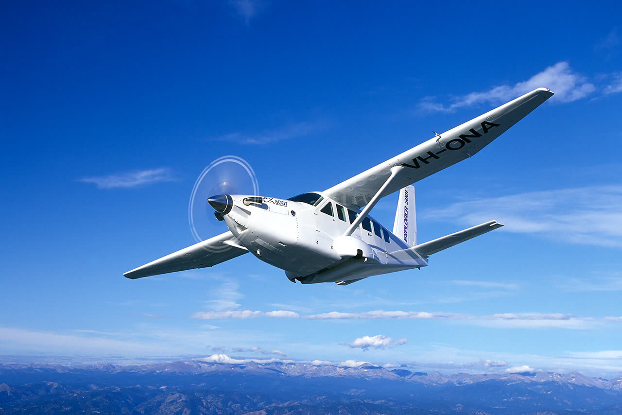 Carbon-fiber utility aircraft in flight